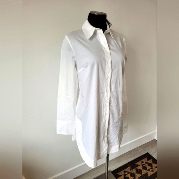 NEW Express White Shirt Dress Tunic Cotton Collared Professional Minimalist XS - Picture 1 of 11